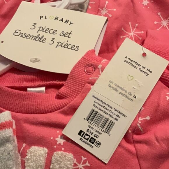 PL BABY Girl 3 Months 3 Piece OH WHAT FUN! Embroidered Long Sleeve Top Set - Picture 5 of 6